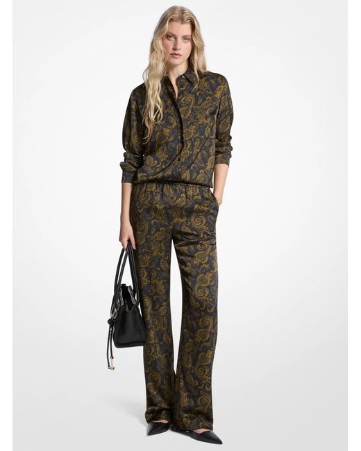 MICHAEL Michael Kors Green Paisley Print Satin Pajama Pants