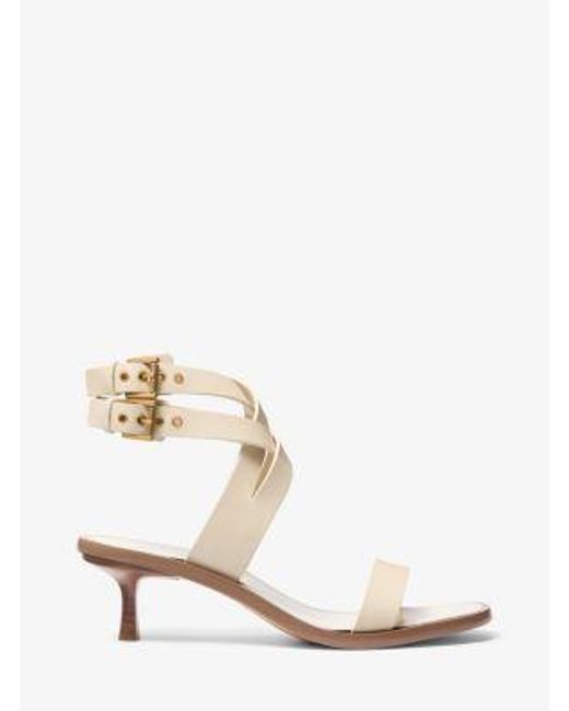 Michael Kors Natural Mk Irene Leather Kitten Heel Sandal