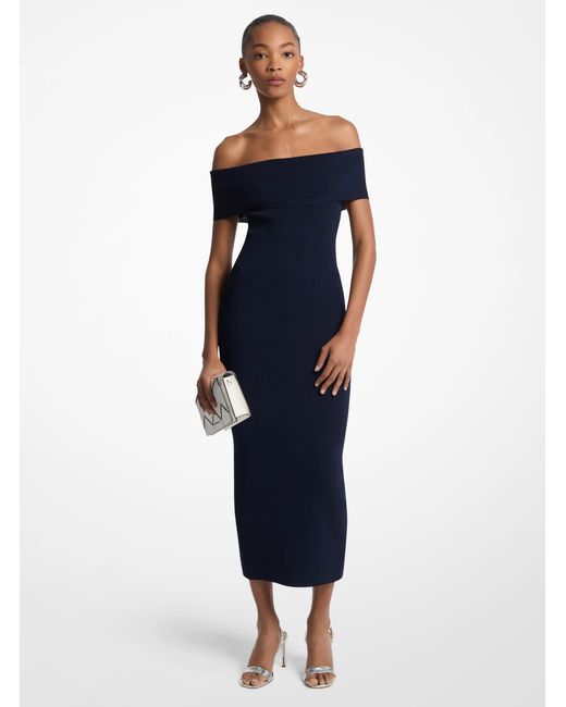 MICHAEL Michael Kors Blue Stretch Knit Off-The-Shoulder Dress