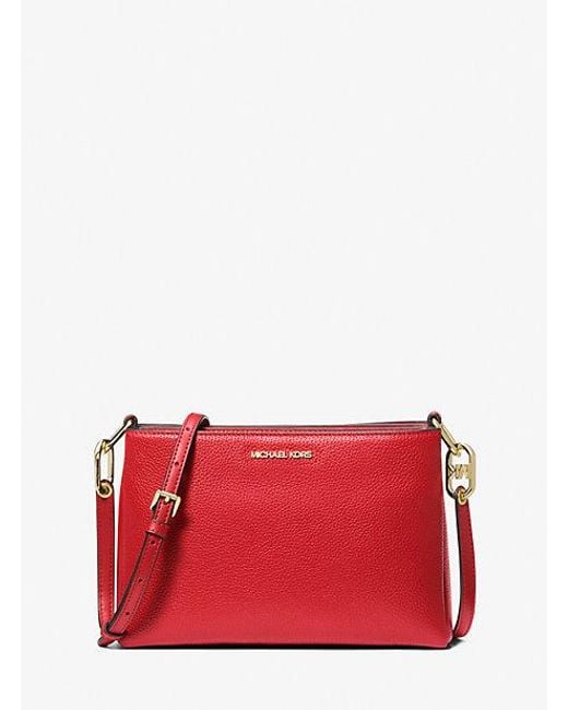 Michael Kors Red Trisha Medium Pebbled Leather Crossbody Bag