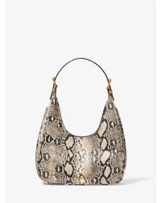 Michael Kors Natural Nolita Small Snake Embossed Leather Hobo Shoulder Bag
