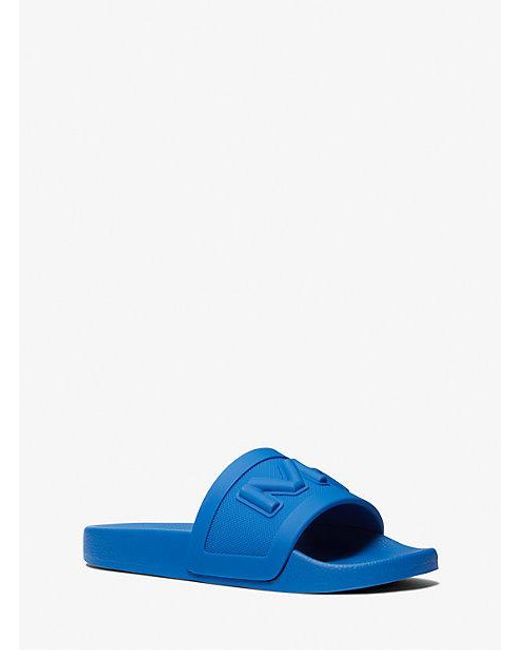 Michael Kors Blue Mk Jake Logo Embossed Rubber Slide Sandal for men