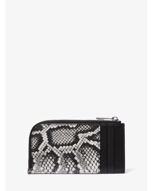 Michael Kors Black Varick Snake Embossed Leather Zip Wallet for men