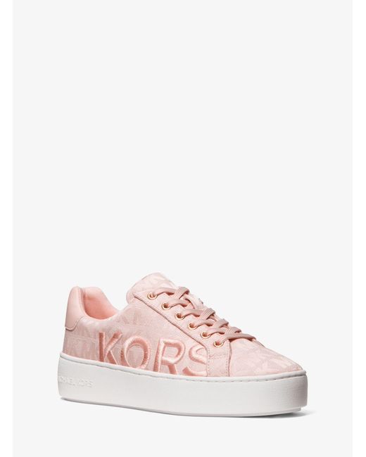 Michael Kors Leather Poppy Embroidered Logo Jacquard Platform Sneaker in Powder Blush (Pink) - Lyst