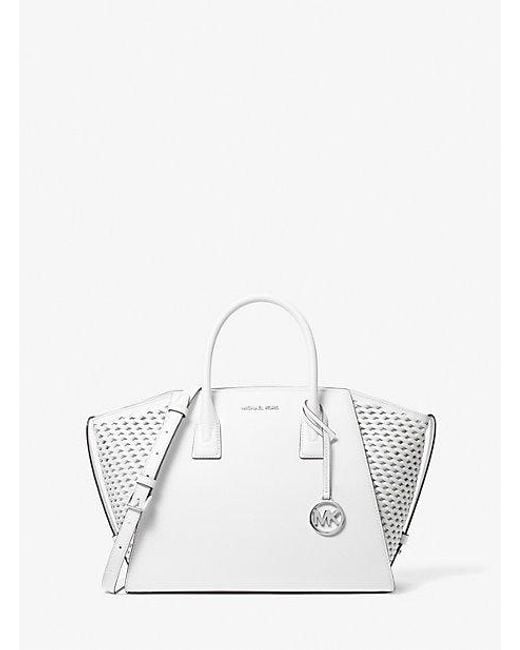 Michael Kors White Avril Large Woven Satchel