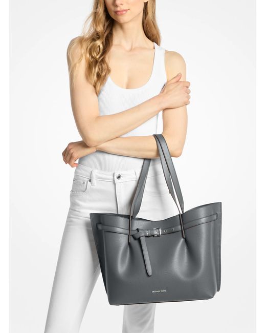 MICHAEL Michael Kors Gray Mk Emilia Large Pebbled Leather Tote Bag