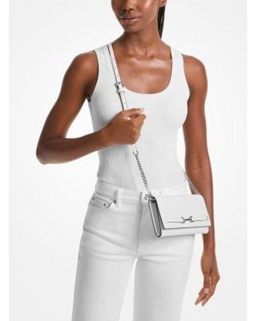 Michael Kors White Carson Large Pebbled Leather Convertible Crossbody Bag