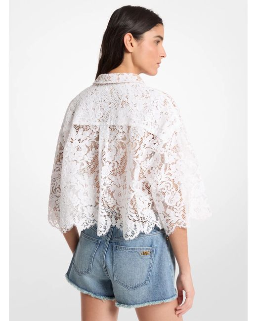 MICHAEL Michael Kors White Mk Corded Floral Lace Cropped Blouse