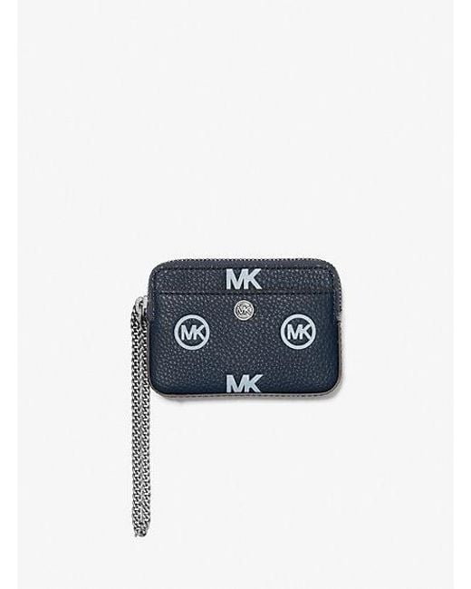 Michael Kors Blue Medium Logo Debossed Chain Card Case