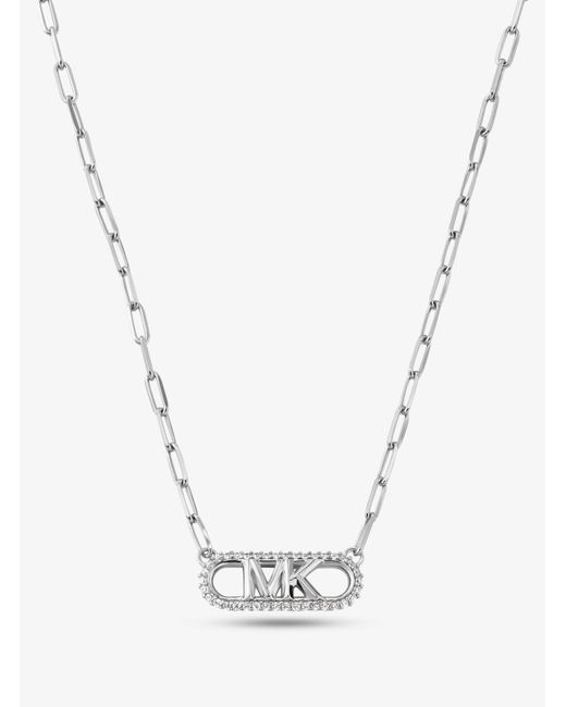 Collana in argento sterling placcato in metallo prezioso con maglie a catena e logo Empire di Michael Kors in White