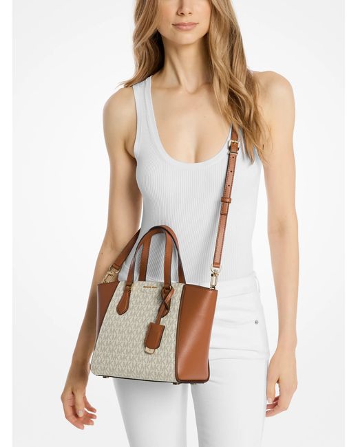 MICHAEL Michael Kors Natural Taryn Small Signature Logo And Leather Convertible Crossbody Bag
