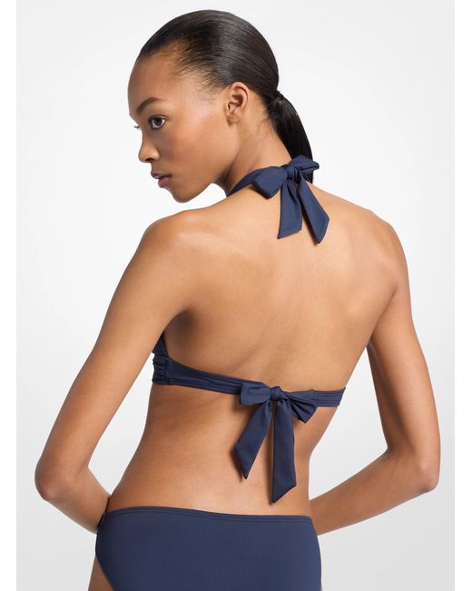 MICHAEL Michael Kors Blue Mk Logo Halter Bikini Top