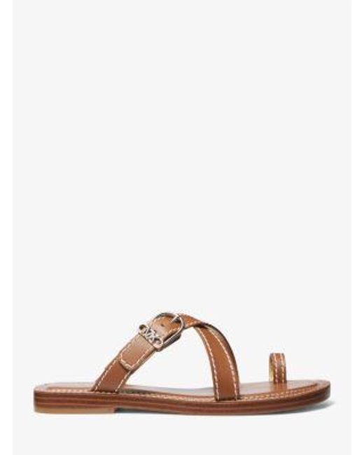 Michael Kors Brown Ashton Leather Flat Sandal