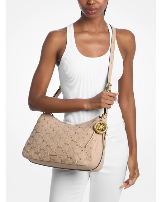 Michael Kors Natural Nolita Medium Whipstitched Logo Leather Shoulder Bag