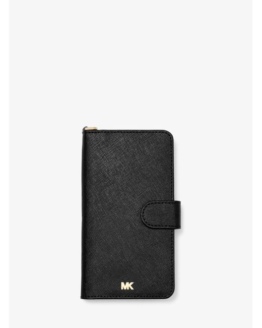 Michael Kors Black Saffiano Leather Wristlet Folio Case For Iphone Xs Max