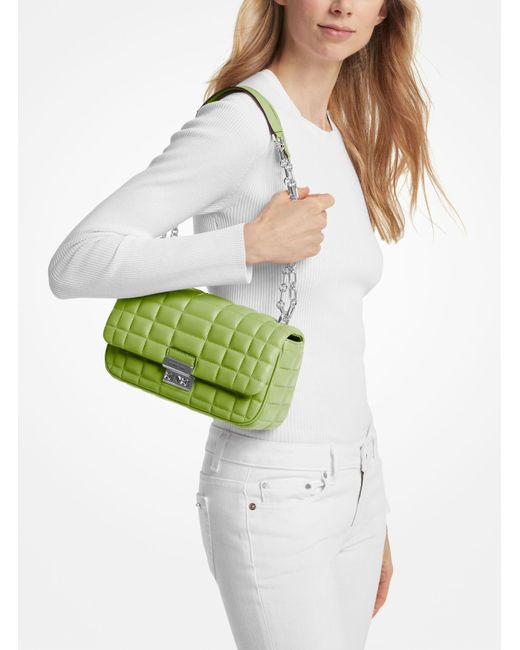 Michael Kors Green Tribeca Large Quilted Leather Shoulder Bag
