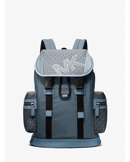 Michael Kors Blue Cooper Signature Logo And Nylon Backpack for men