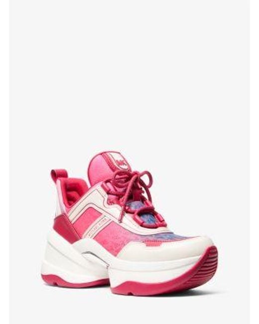 Michael Kors Pink Olympia Ombré Signature Logo Trainer