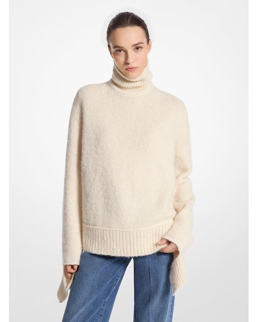 Michael Kors Natural Mk Alpaca And Cashmere Blend Deconstructed Polo Neck Jumper