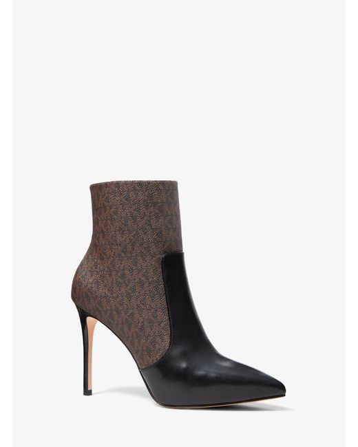 Michael Kors Rue Logo And Leather Boot in Brown | Lyst Canada