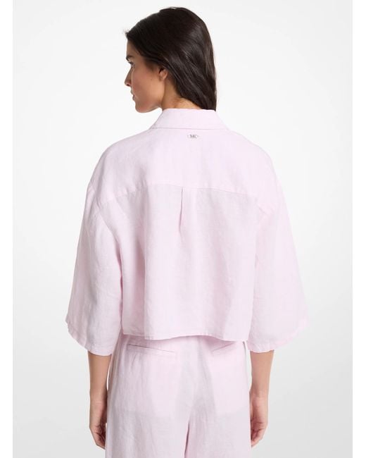MICHAEL Michael Kors Pink Mk Linen Cropped Shirt