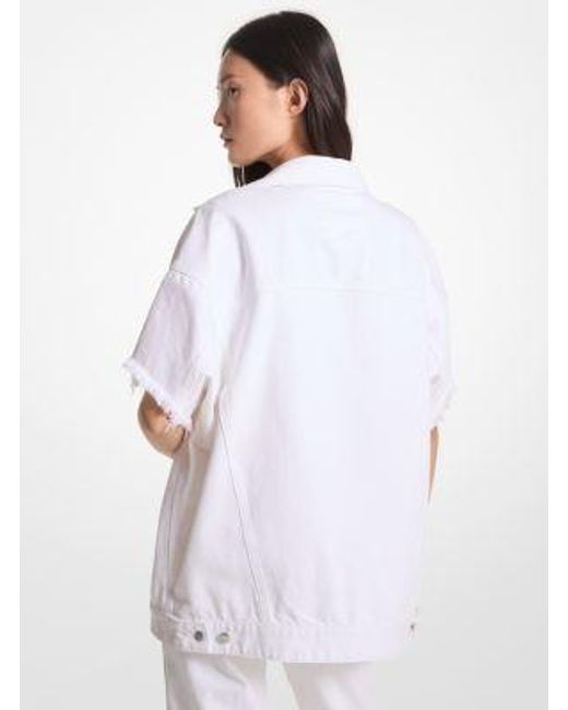 Michael Kors White Oversized Frayed Denim Jacket