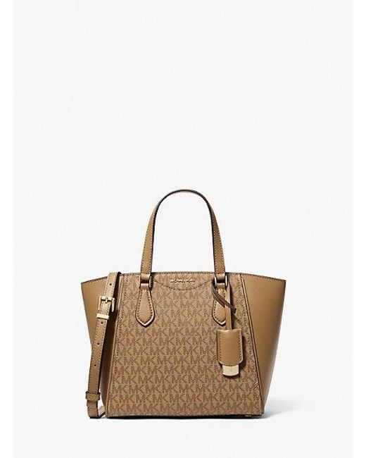 Michael Kors Natural Taryn Small Signature Logo And Leather Convertible Crossbody Bag