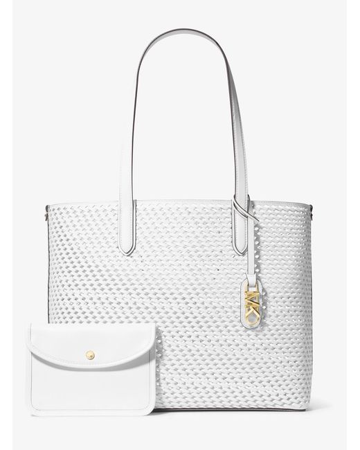MICHAEL Michael Kors White Mk Eliza Extra-Large Hand-Woven Leather Tote Bag