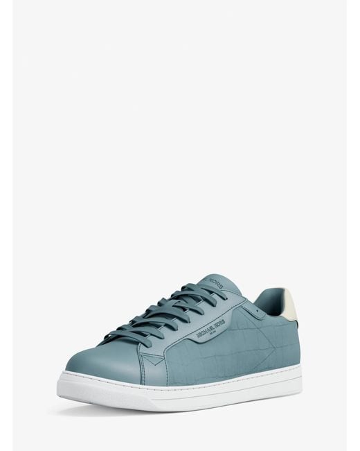 Michael Kors Blue Mk Keating Crocodile Embossed Suede And Leather Trainers for men