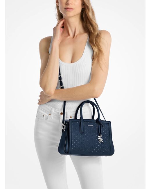 MICHAEL Michael Kors Blue Laila Small Studded Leather Satchel