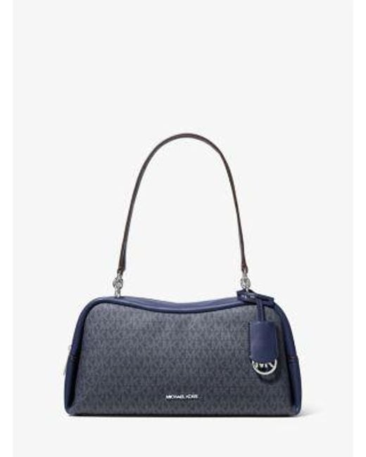 Michael Kors Blue Cecily Medium Signature Logo Shoulder Bag