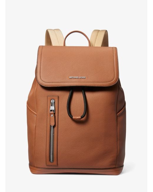 Michael Kors Brown Hudson Pebbled Leather Utility Backpack for men