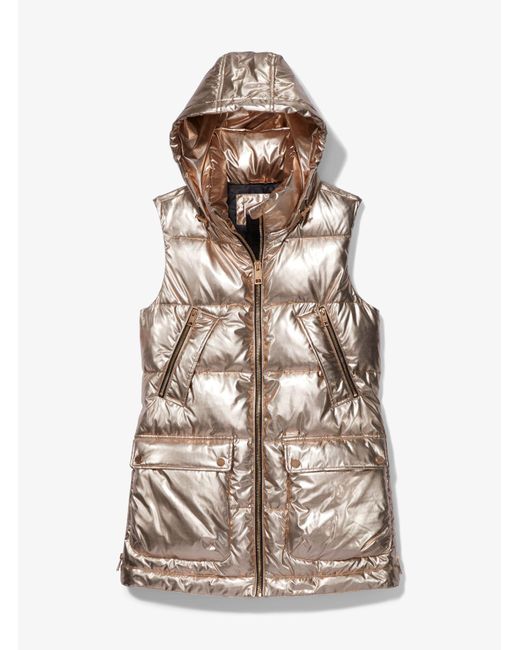 Michael Kors Quilted Puffer Vest in Metallic Lyst