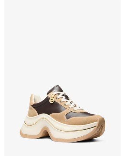 Michael Kors White Mk Arla Leather And Suede Trainer