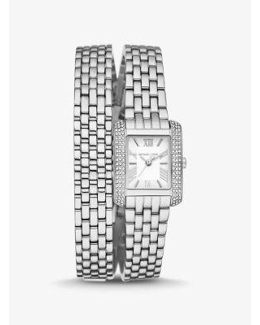 Mkreloj Emery Pequeño En Tono Con Incrustaciones Y Correa Doble Michael Kors de color White