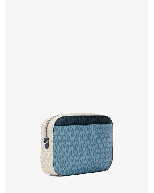 Michael Kors Outlet Blue Mk Jet Set Large Signature Logo Crossbody Bag