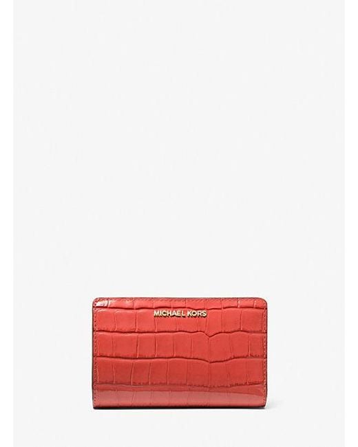 Michael Kors Red Empire Medium Crocodile Embossed Patent Leather Wallet