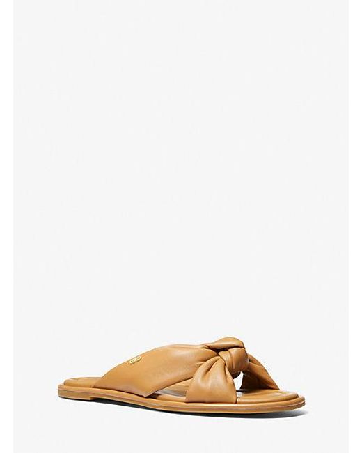 Michael Kors Brown Elena Leather Slide Sandal