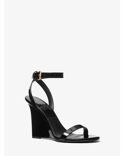 Michael Kors White Mk Claudia Patent Leather Wedge Sandal