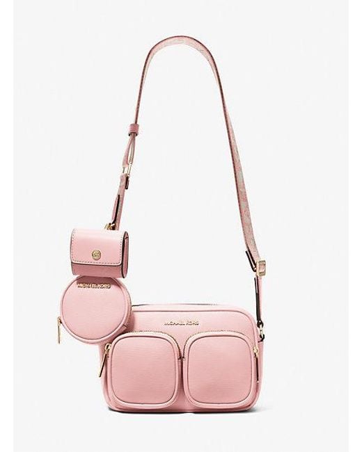 Michael Kors Pink Jet Set Medium Leather Crossbody Bag With Case For Apple Airpods Pro®