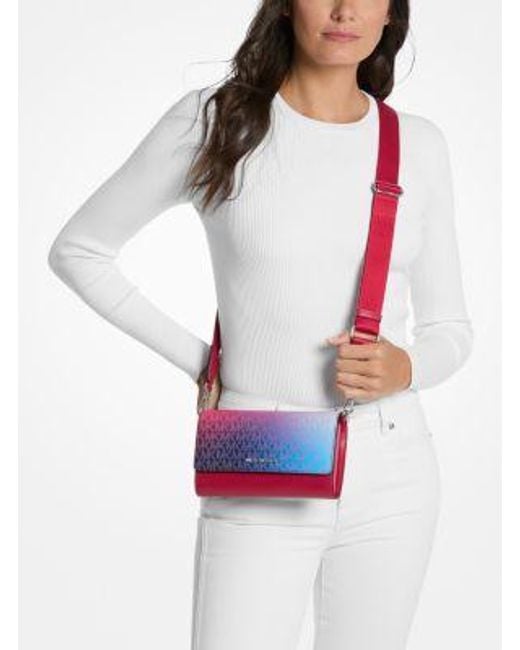 Michael Kors Red Jet Set Large Ombré Signature Logo Crossbody Bag