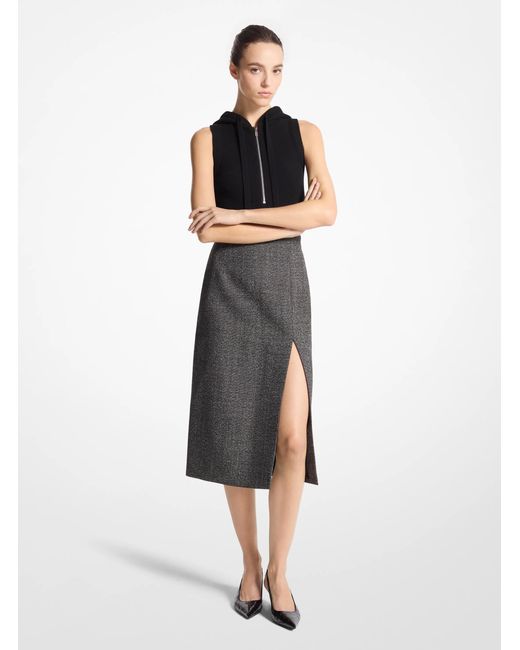 Michael Kors White Mk Jaspé Tweed Slit Skirt