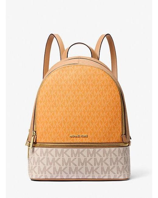 Michael Kors Natural Rhea Medium Color-Block Signature Logo Backpack