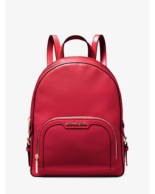 Michael Kors Red Jaycee Medium Pebbled Leather Backpack