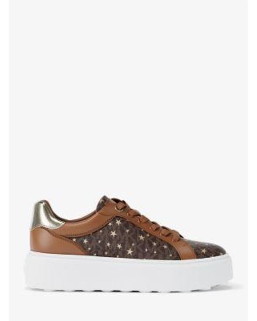 Michael Kors Brown Romey Printed Signature Logo Sneaker