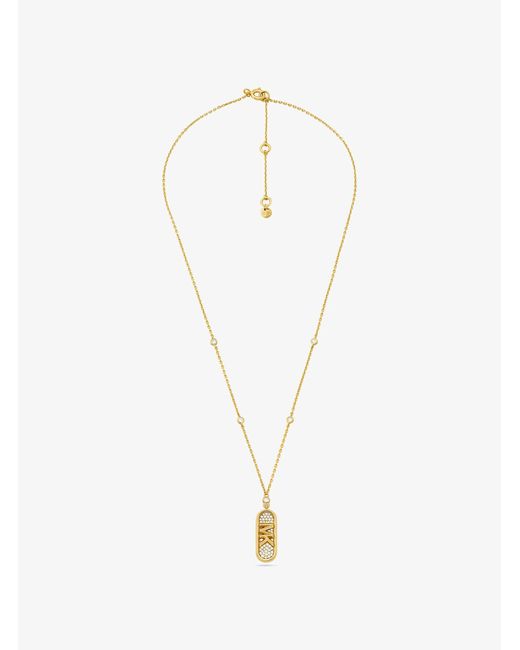Michael Kors Metallic Mk Pavé Precious Metal-Plated And Sterling Empire Logo Necklace