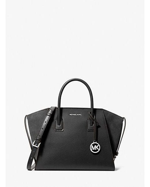 Michael Kors Black Avril Large Leather And Suede Satchel