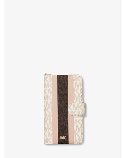 Michael Kors Logo Stripe Wristlet Folio Case For Iphone X/xs in  Vanilla/Soft Pink (Pink) | Lyst