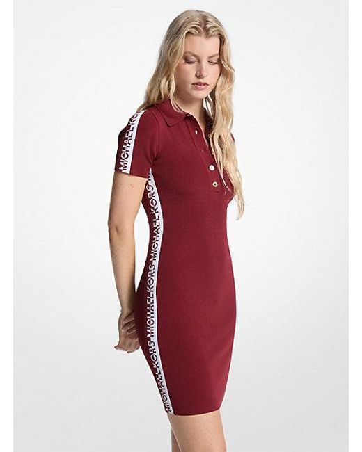 Michael Kors Stretch Knit Logo Tape Polo Dress in Red | Lyst Michael Kors Stretch Knit Logo Tape Polo Dress in Red | Lyst