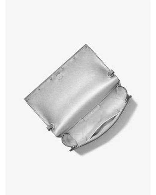 Michael Kors Gray Mk Mona Large Metallic Saffiano Leather Clutch